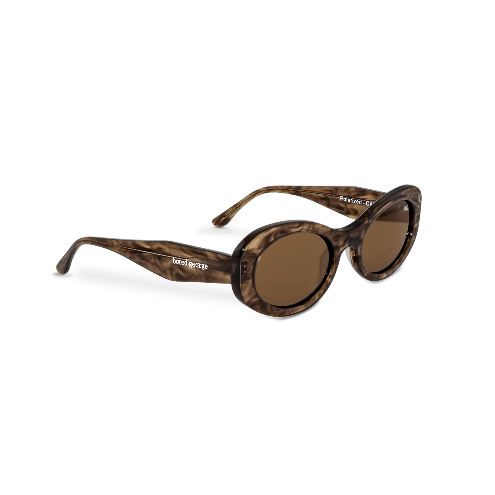 Right close-up of Bored George polarised espresso chocolate oval sunglasses for women – 90s inspired fashion eyewear