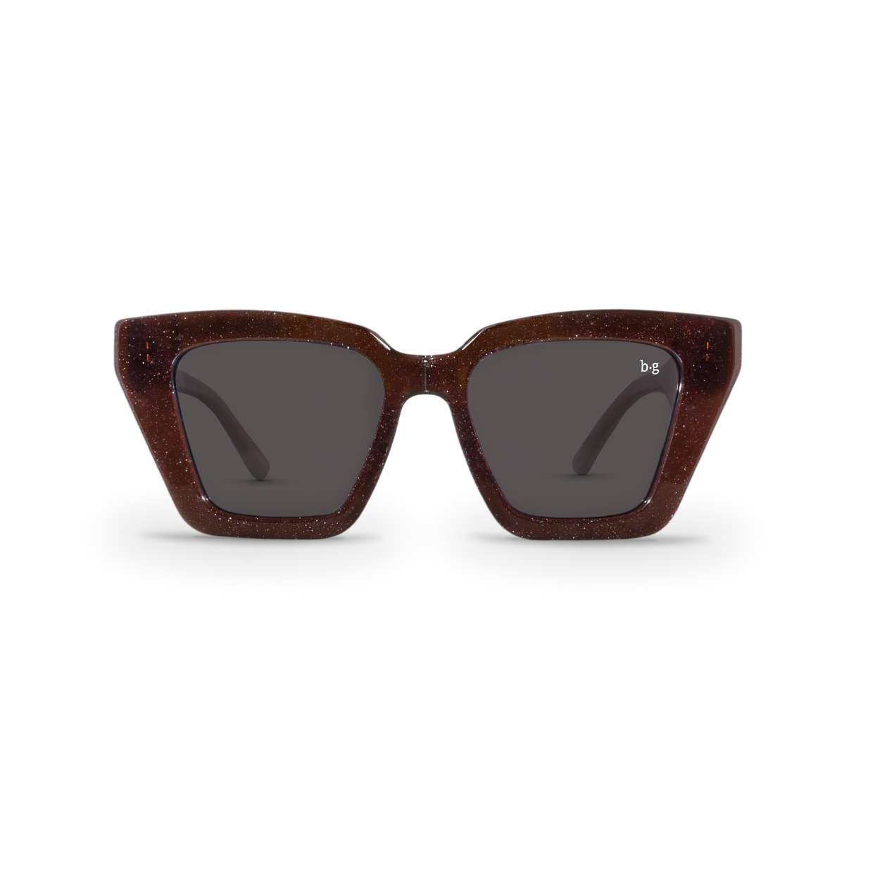 Front close-up of Bored George best-selling oversized square brown shimmer timeless polarised sunglasses - trendy designer sunnies for everyday wear
