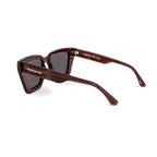 Left close-up of Bored George best-selling oversized square brown shimmer timeless polarised sunglasses - trendy designer sunnies for everyday wear