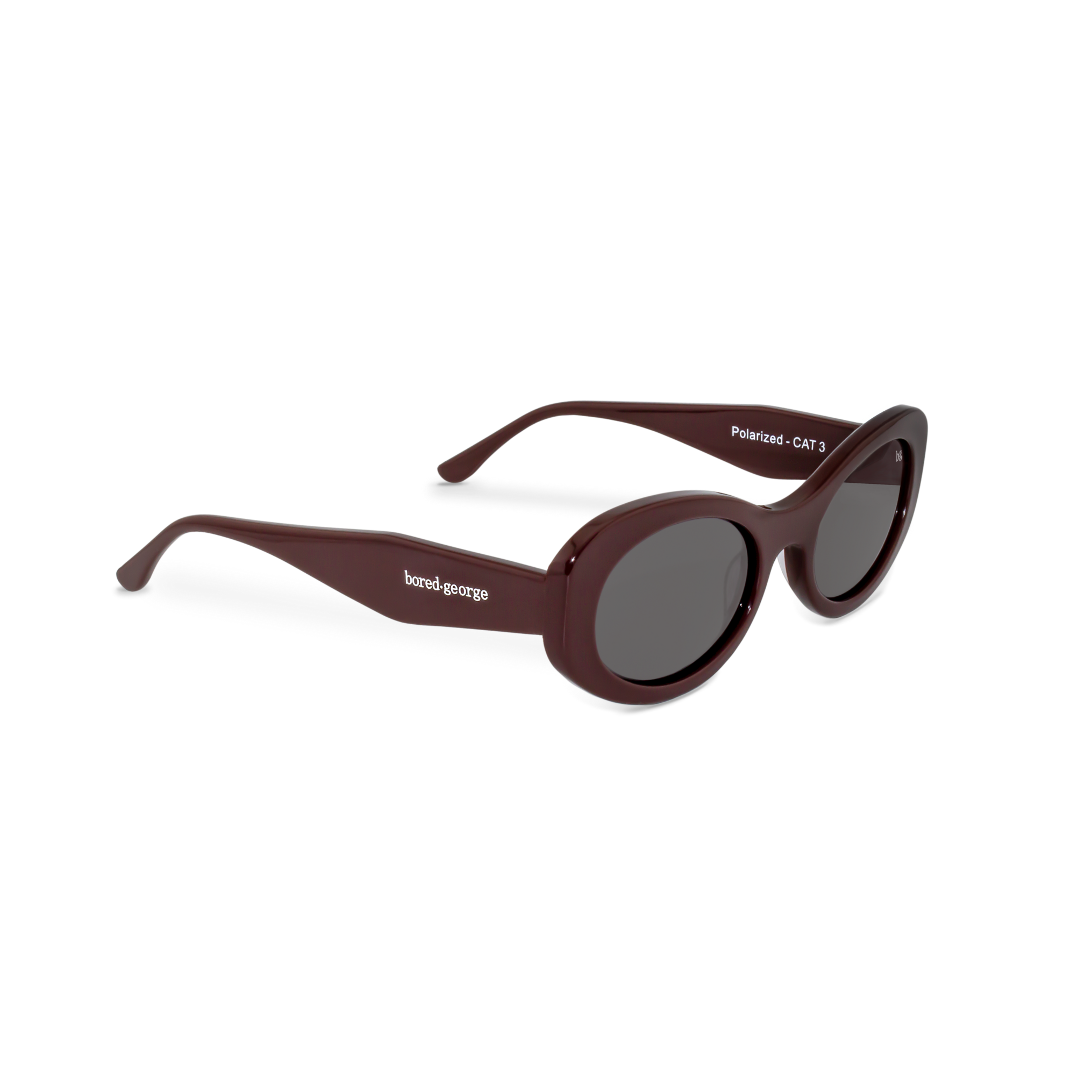 Right close-up of Bored George polarised merlot oval sunglasses for women – 90s inspired fashion eyewear
