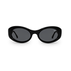 Front close-up of Bored George polarised black oval sunglasses for women – 90s inspired fashion eyewear 
