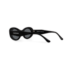 Left side close-up of Bored George polarised black oval sunglasses for women – 90s inspired fashion eyewear 