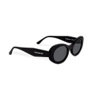 Right side close-up of Bored George polarised black oval sunglasses for women – 90s inspired fashion eyewear 