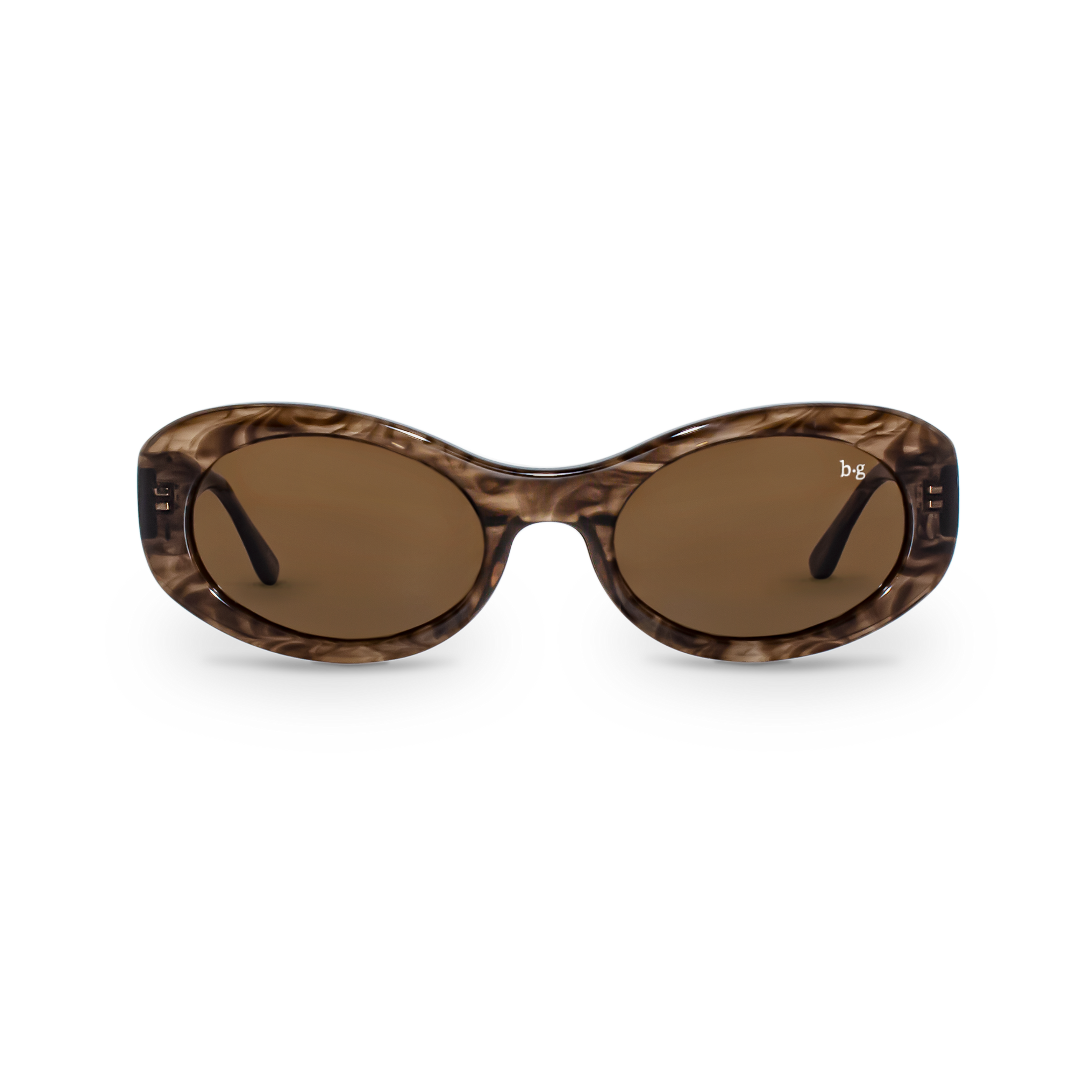 Front close-up of Bored George polarised espresso oval sunglasses for women – 90s inspired fashion eyewear