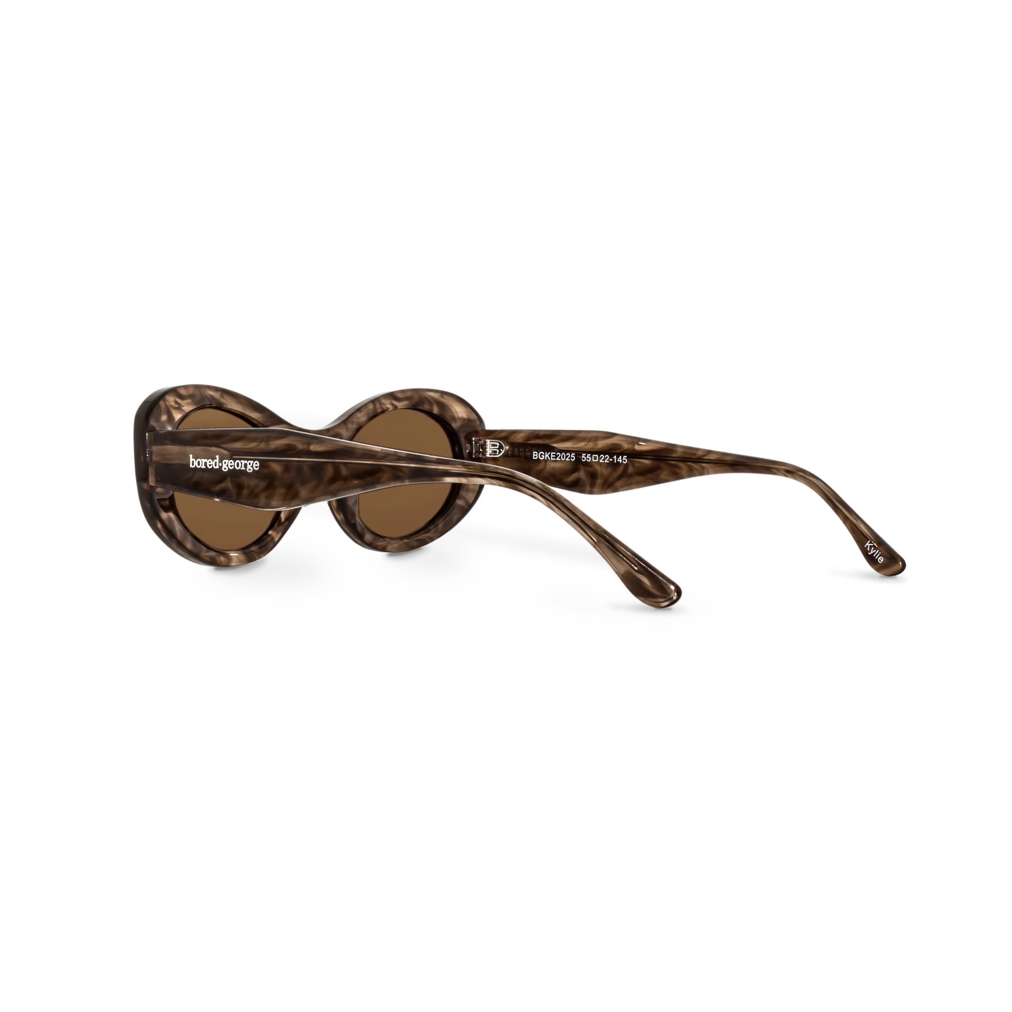 Left close-up of Bored George polarised espresso chocolate oval sunglasses for women – 90s inspired fashion eyewear
