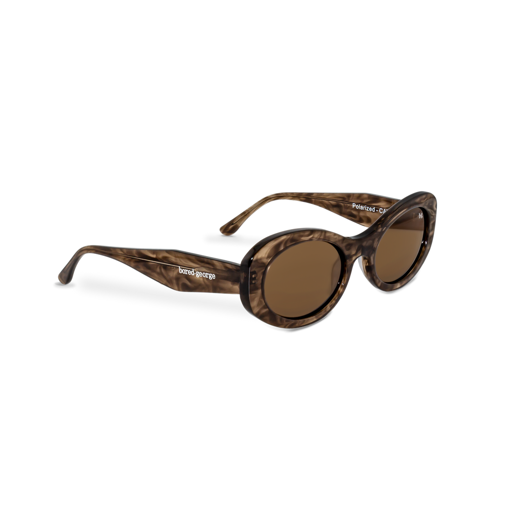 Right close-up of Bored George polarised espresso chocolate oval sunglasses for women – 90s inspired fashion eyewear