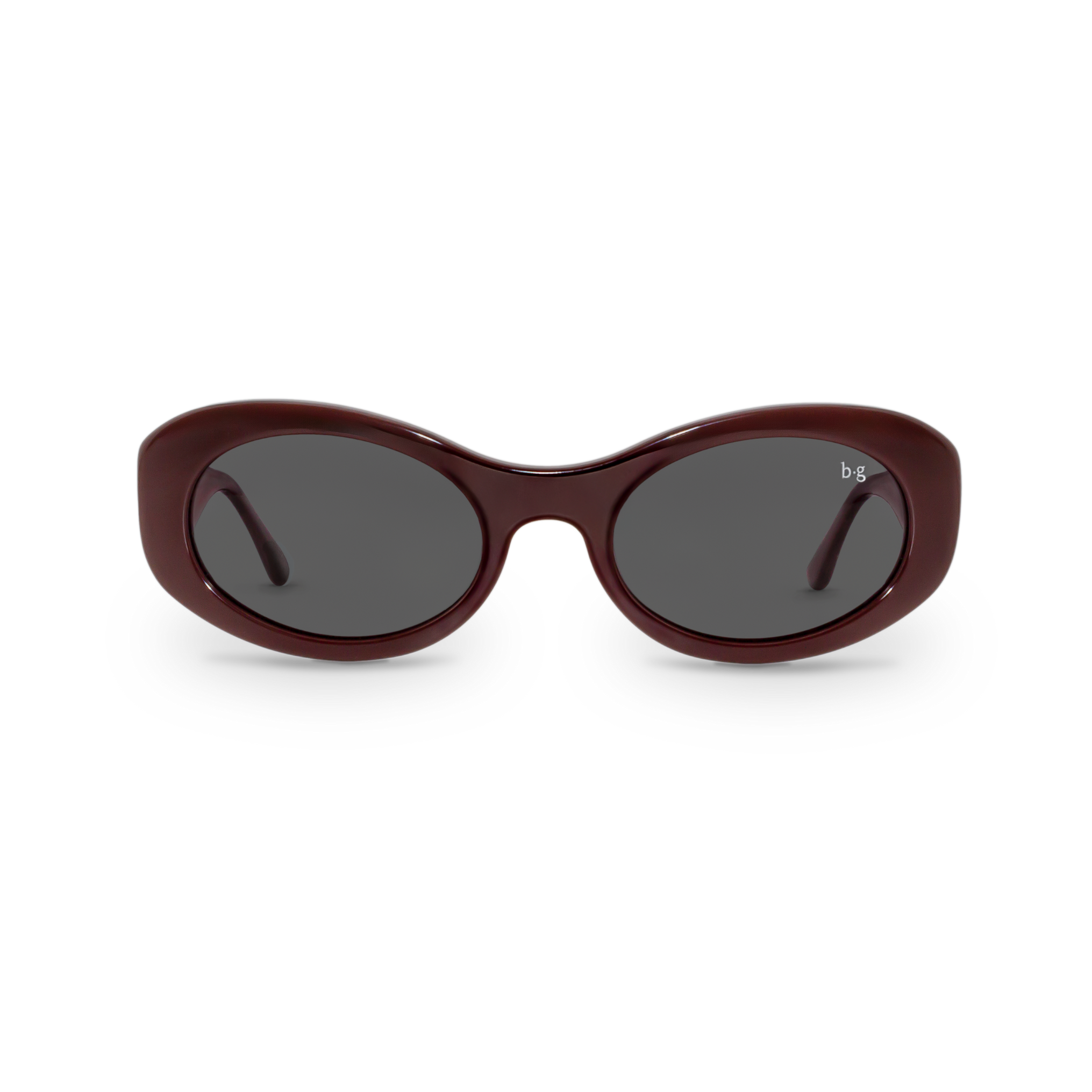 Front close-up of Bored George polarised merlot oval sunglasses for women – 90s inspired fashion eyewear