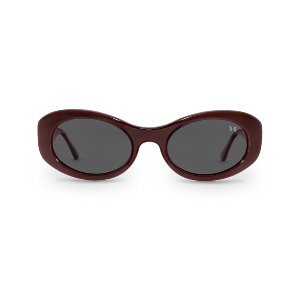 Front close-up of Bored George polarised merlot oval sunglasses for women – 90s inspired fashion eyewear