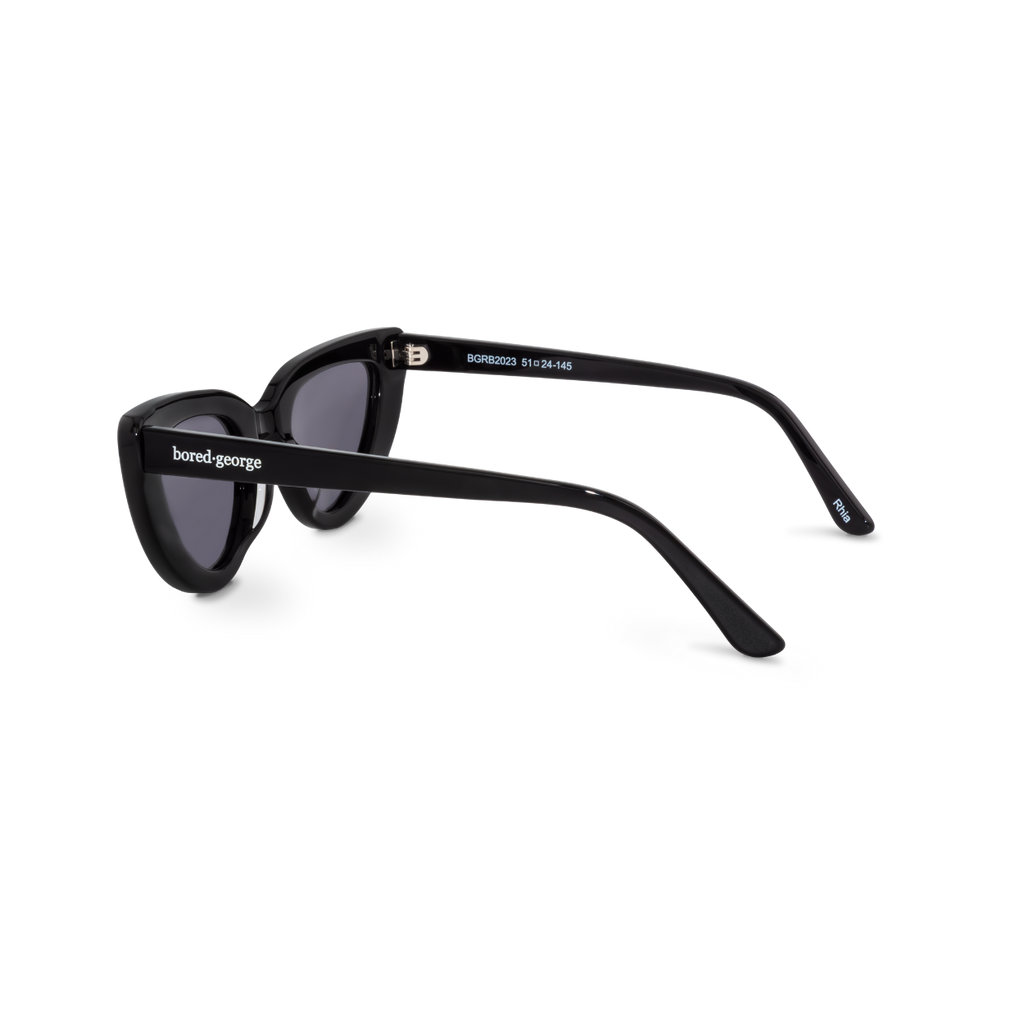 Left close-up of Bored George black cat eye sunglasses - fashion eyewear