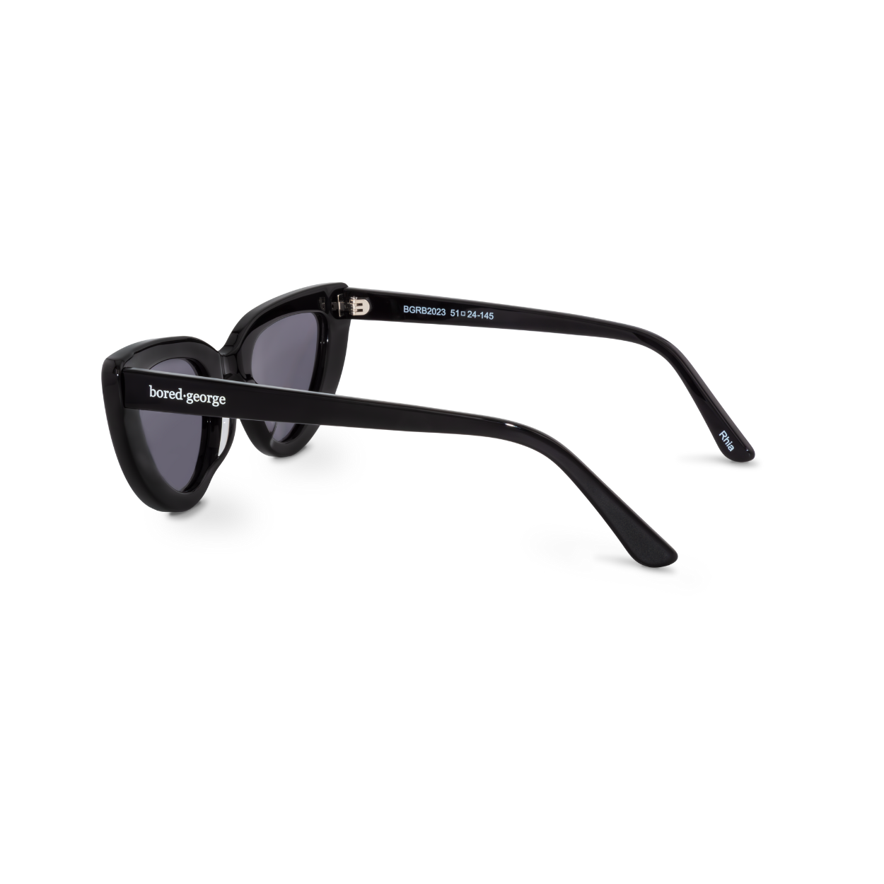 Left close-up of Bored George black cat eye sunglasses - fashion eyewear