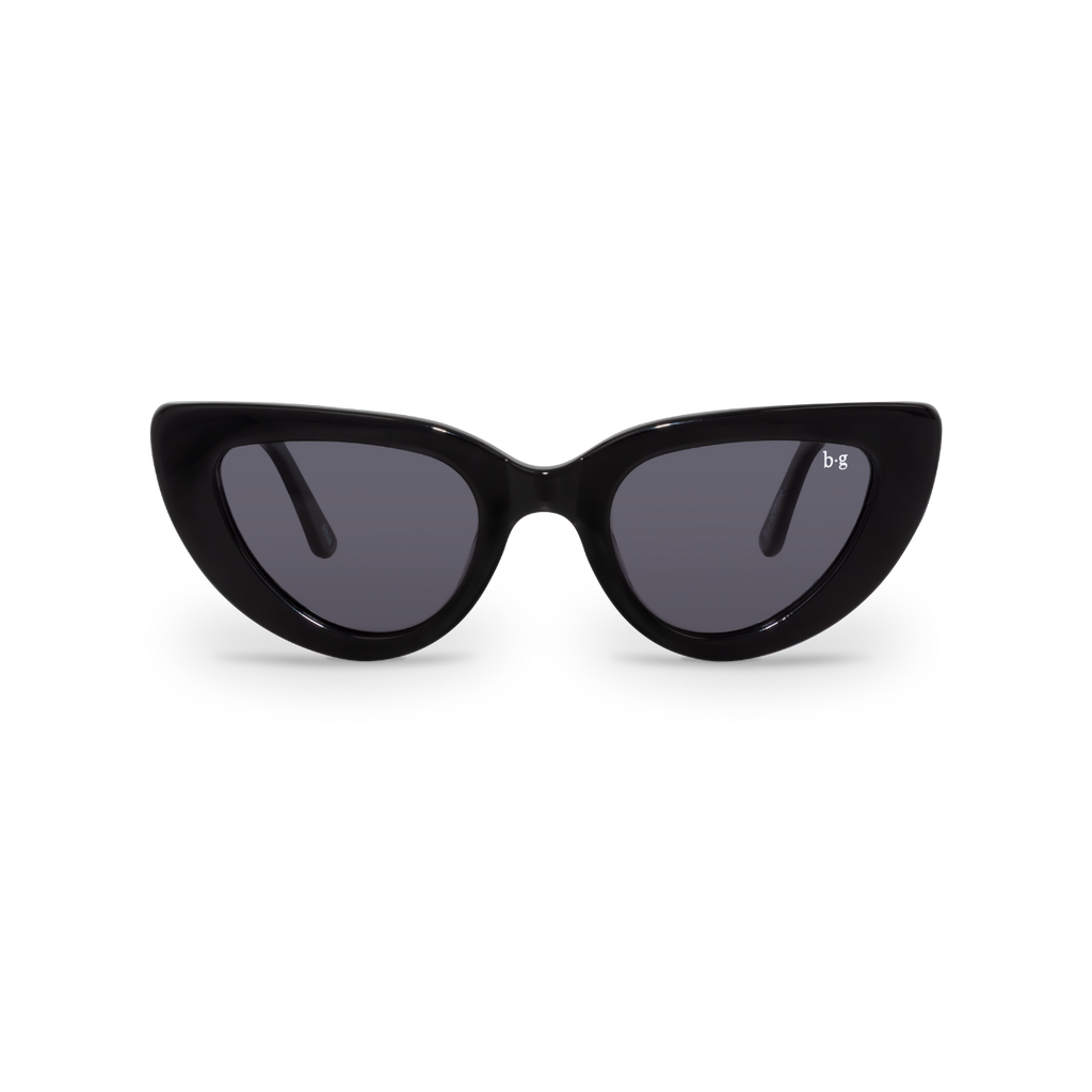 Front close-up of Bored George black cat eye sunglasses - fashion eyewear