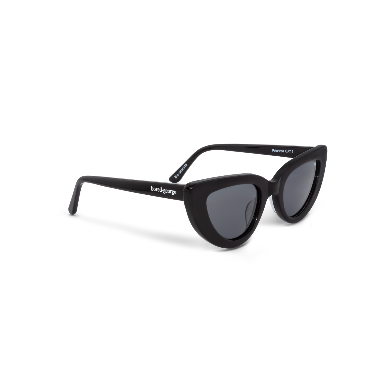 Right close-up of Bored George black cat eye sunglasses - fashion eyewear